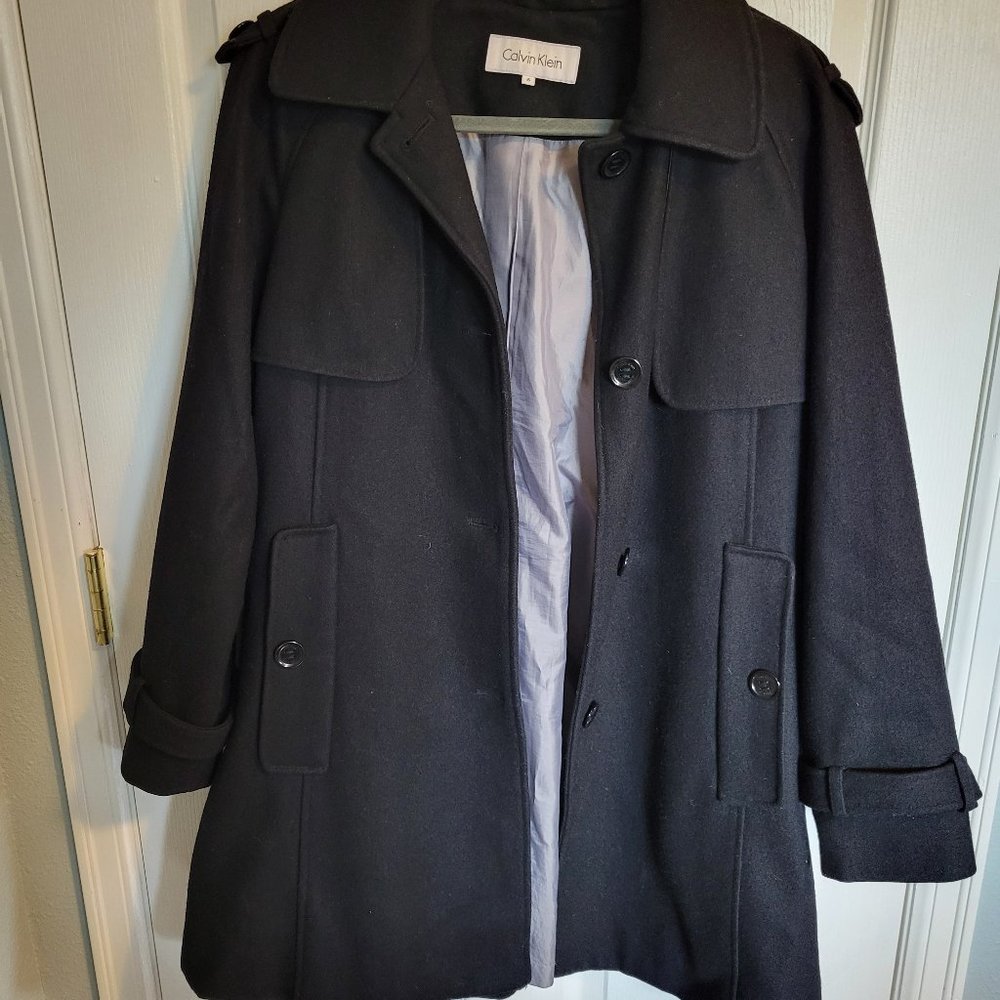 Black Calvin Klein Single breasted wool blend coat